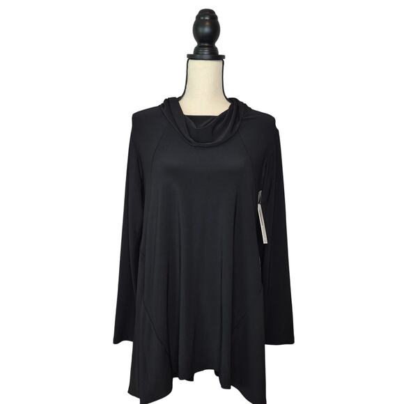 Sympli Tops - Sympli The Look Tunic Top Black Cowl Neck Asymmetrical Swing Lagenlook Sz 6 NWT